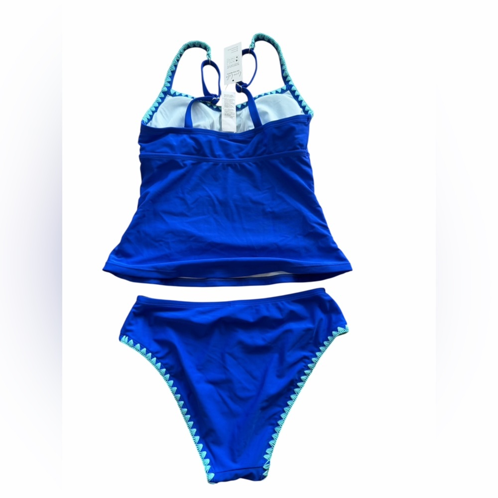 Cupshe Royal Shell Stitch Tankini Top & Mid-Rise Bottoms Set Resortwear Women XS - Picture 7 of 8